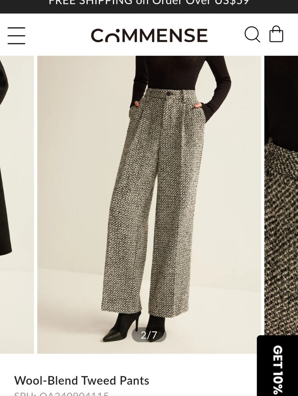 Commense Black & White Tweed Wide-Leg Pants